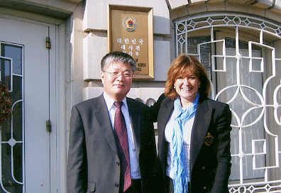 Director Kate Cominsky with with Educational Counselor Dr. Kiwon Jang at the Embassy of the Republic of Korea