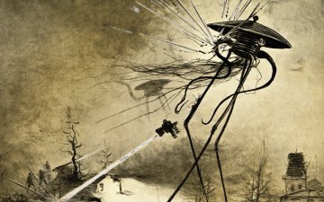 Original illustration of invading Martians from H.G. Wells' War of the Worlds.