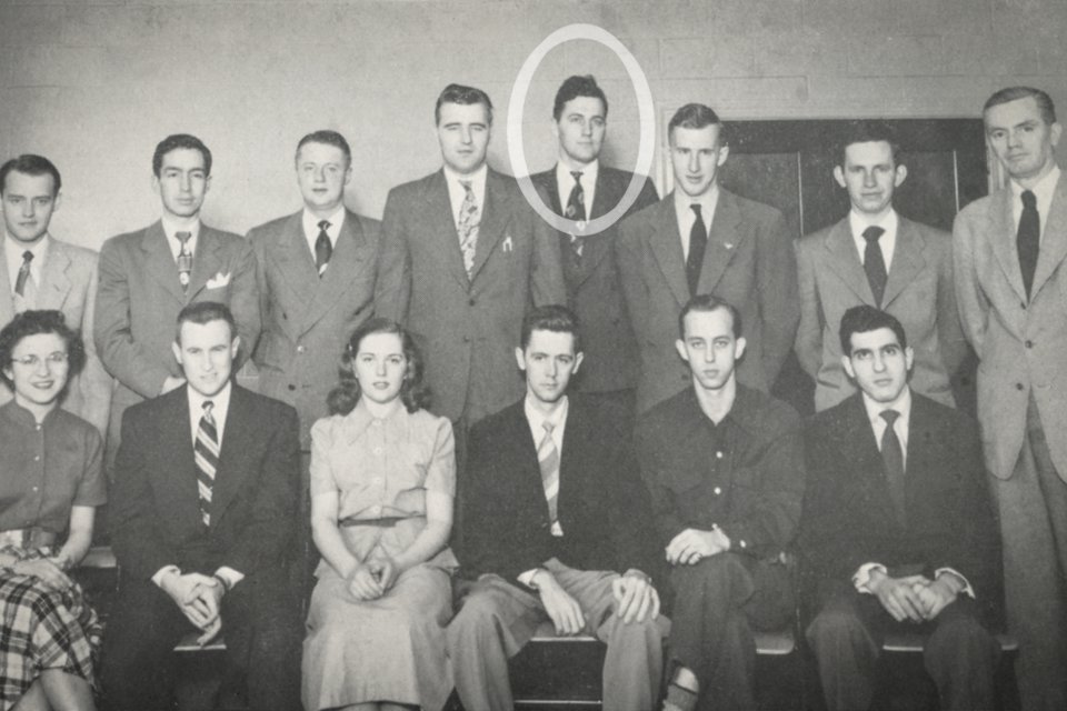 George Barlow (circled) in the Utica College Biology Club’s yearbook photo, 1950